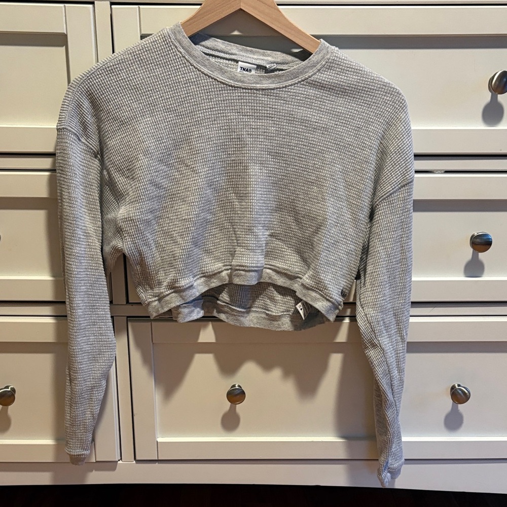 TNA Waffle Knit Gray Top